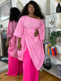Pink Grid Draped Set
